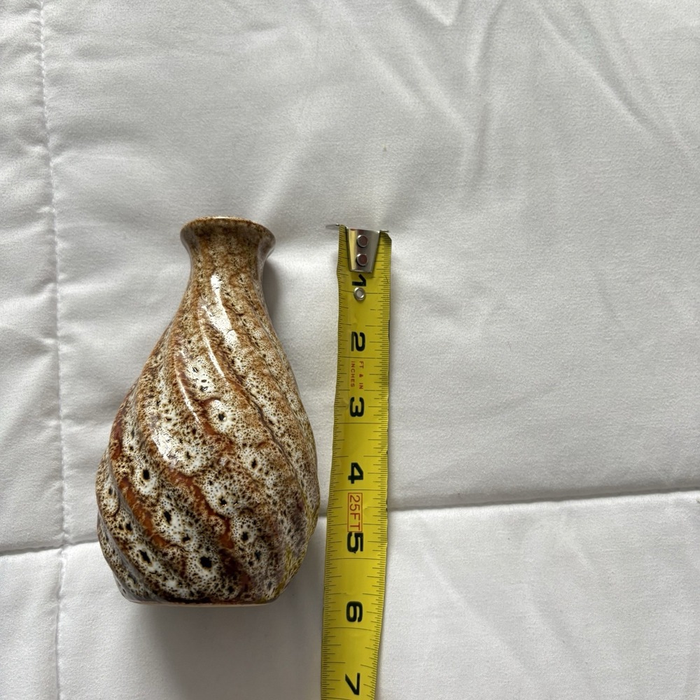 Vintage Pottery Vase Brown Beige Mottled Handmade Rustic Speckled Neutral - Picture 8 of 9